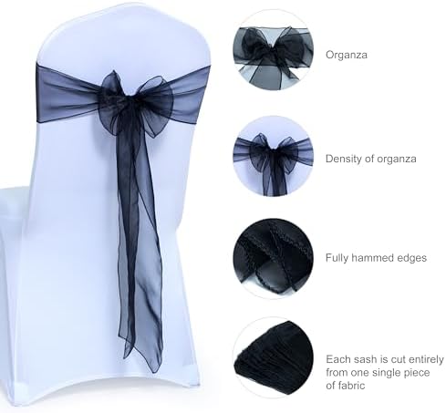 MDS Pack of 100 Organza Chair Sashes for Wedding & Event Décor – Black - Image 6