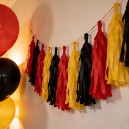 Red Yellow and Black Tissue Paper Tassels Party Tassel Garland Banner for Birthday Baby Shower Party Decoration, DIY Kits,15PCS - Image 4