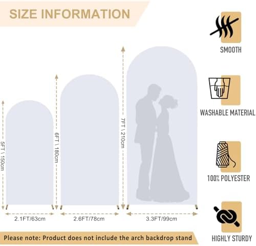 FANPROMS White Arch Backdrop Cover Set of 3 Wedding Arch Cover 5ft 6ft 7ft Spandex Arched Backdrop Covers for Baby Shower Chiara Round Top Arched Backdrops Stand Covers for Birthday Party Decoration - Image 2