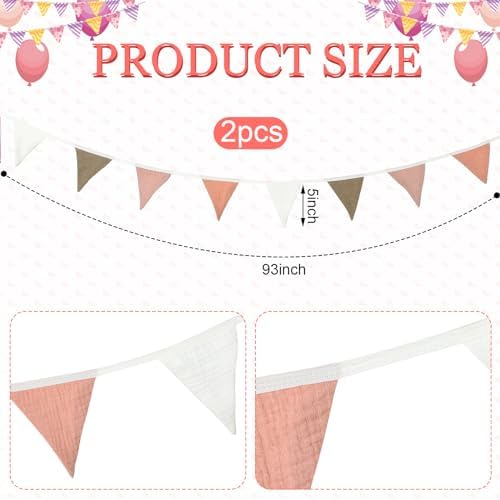 Oudain 2 Pcs Pennant Banner Flags Nursery Garland Triangle, Pastel Color - Image 2