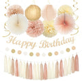 Champagne-Gold Beige 21st Happy-Birthday Party-Decorations - 31pcs Sweet 16 18th Women Girls Paper Lanterns Streamers Banner,Tissue Pom Poms Fans Tassels Graland Decor,Fall Boho Rose Backdrop Hugmoon by PartyDecorations