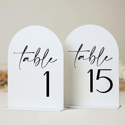 HOODO White Arch Wedding Table Numbers 1-15 with Stands, 5"x7" Arched Acrylic Signs and Holders, White Arch Table Numbers for Wedding Reception, Centerpiece, Party, Anniversary, Event by Unknown