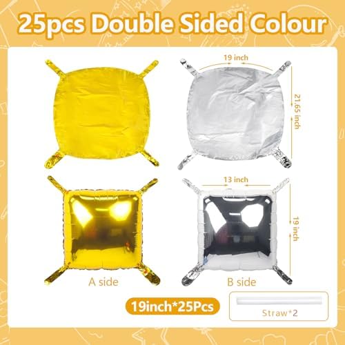 NISOCY 25PCS Metallic Silver and Gold Square Foil Balloons Wall Backdrop - Image 2