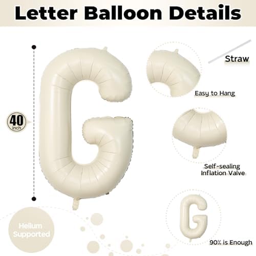 40 Inch Cream Girl Balloons, Large Beige Neutral Letters With Ribbon, Ivory White Sand for Her Birthday Baby Shower or Gender Reveal Party Decoration Supplies - Image 2