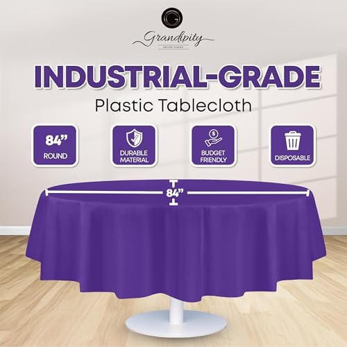 Grandipity Plastic Table Cloth Disposable 12 Pack 84" Round Purple - Image 2