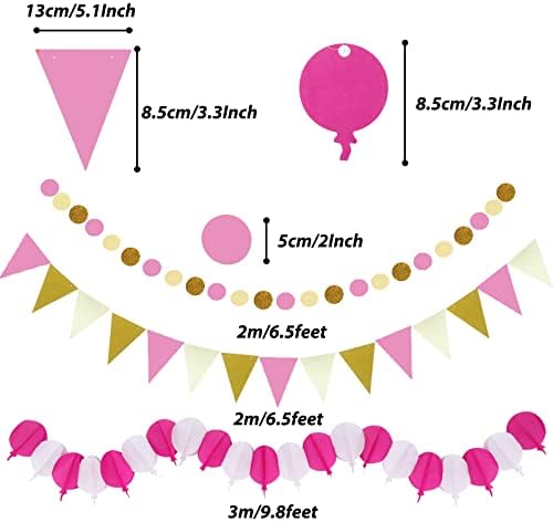 ZERODECO Party Decorations, 41 Pcs Pink Papar Fans Pompoms Garlands String Tissue Paper Tassel for Fiesta Home Bridal Baby Shower Wedding Boy Girl Birthday Party - Image 5