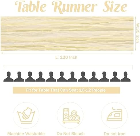 Beige 10FT Cheesecloth Table Runner Boho Gauze Fabric Table Runner Rustic Sheer Runner for Wedding Bridal Baby Shower Birthday Party Boho Table Decor（1 Pack Beige） - Image 4