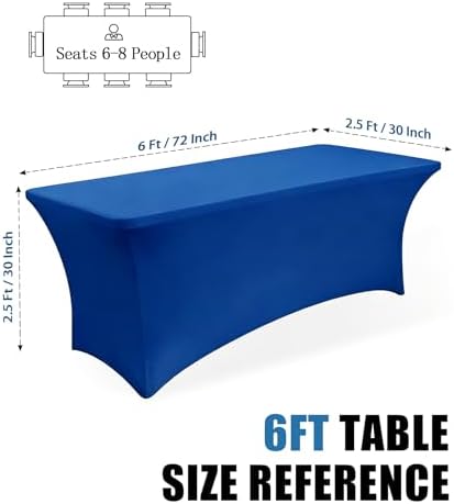 6FT Royal Blue Table Cloth - 2 Pack Fitted Stretch Rectangle Spandex Tablecloth, Washable Table Cover for Party, Picnic, Wedding, Banquet, Birthday and Festival(30" x 72") - Image 3