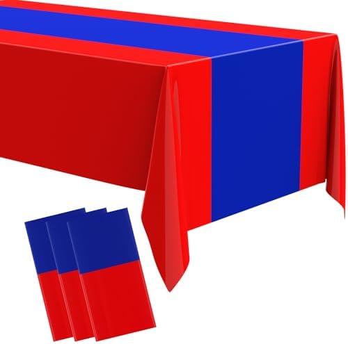 Oudain 3 Pcs Plastic Disposable Table Cloth 54" x 108", Red, Blue by Oudain