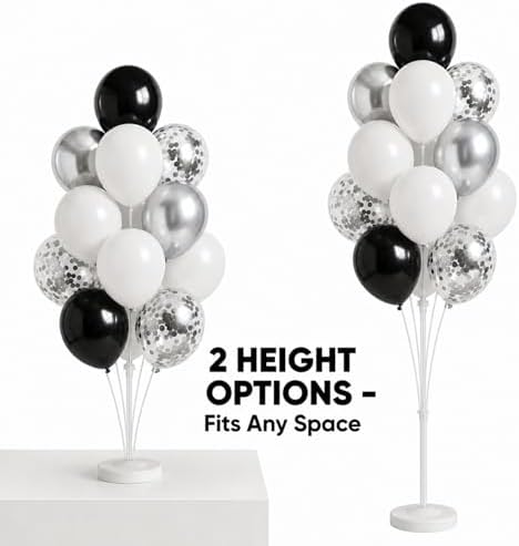 Balloon Column Stand Kit,2 Sets of Assorted Rainbow Balloon Tower Pillar with 10inch Bright Color baloon Reusable Design for Grirls Party,Birthday, Wedding,Baby Shower (Black Silver) - Image 4