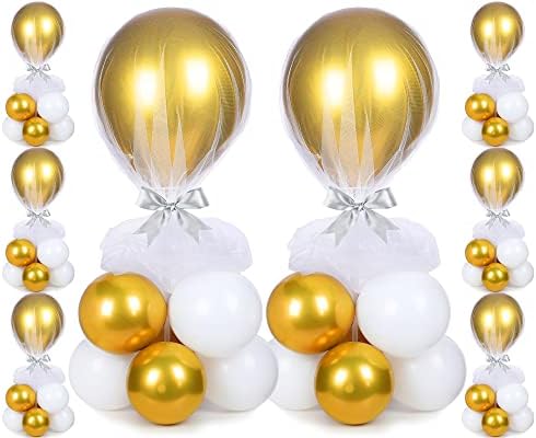 BBTO 8 Set Gold and White Table Centerpieces Balloons Stand Kit, 27.6in by BBTO