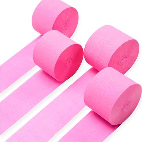PartyWoo Crepe Paper Streamers 4 Rolls 328ft, Pack of Hot Pink Crepe Paper for Party Decorations, Wedding Decorations, Birthday Decorations, Baby Shower Decorations (1.8 Inch x 82 Ft/Roll), Pink-9581 by PartyWoo