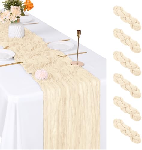 6 Pack Ivory Cheesecloth Table Runner, 17 x 108 inch, Semi Sheer Boho Cheese Cloth Fabric Table Runner Bulk for Wedding , Birthday, Party, Holiday, Home Decor (Ivory) by ACSUIT