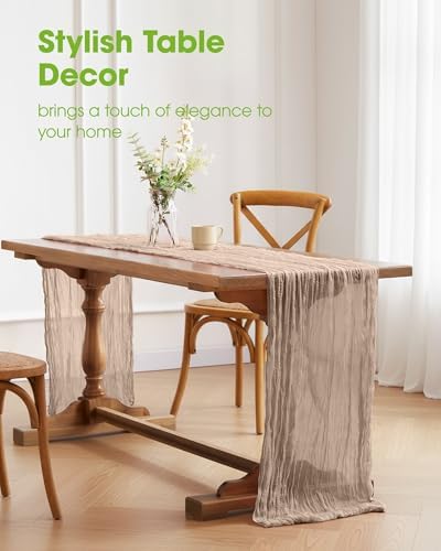 Pureegg 2 Pack Cheesecloth Table Runner 120 Inch Nude - Image 2