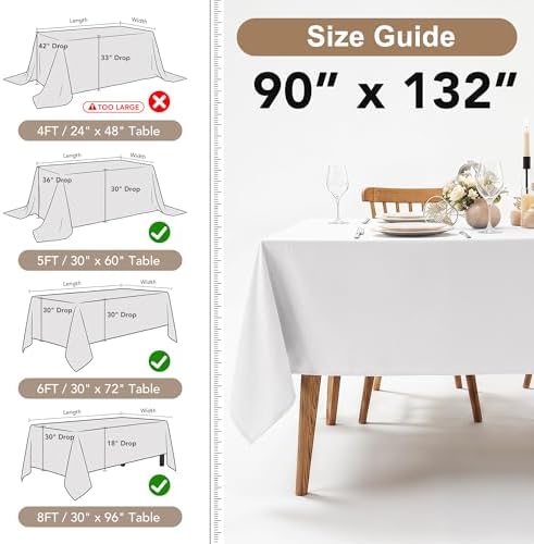 Fitable 6 Pack White Table Cloths 90x132 Inch for 6 Foot Rectangle Tables - Image 4