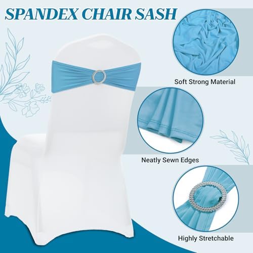 MDS Pack of 50 Spandex Chair Sashes for Wedding Party & Event – Blue - Image 3