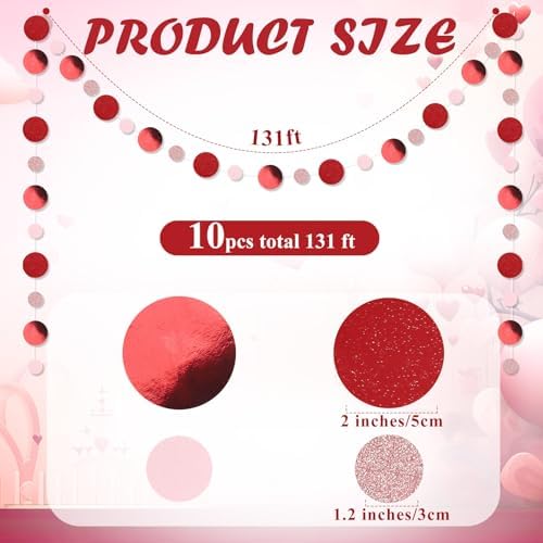 Outus 10 Pieces Red,Pink Round Dots Garland Party Hanging Decor - Image 2