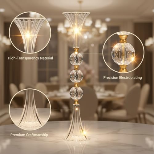 24.8in Crystal Vases for Flowers, 2Pcs Clear Trumpet Acrylic Vases for Centerpieces, Tall Flower Stands for Table Wedding Reception Party Event Home Decor - Image 5