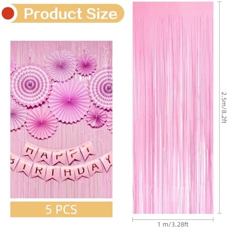 10 Pack Pink Foil Curtain Backdrop 3.2ft x 8.2ft Macaron Tinsel Foil Fringe Curtains Streamer Photo Booth Backdrop for Birthday Party Baby Shower Engagement Wedding Holiday Decoration (Macaron Pink) - Image 3