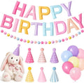 Kriyokiaa Pastel Rainbow Happy Birthday Banner Set with Party Hats by Kriyokiaa