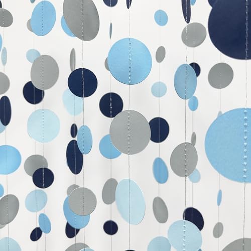 Dusty Blue Party Decorations Navy Blue Circle Dots Garland Gray Blue Hanging Paper Polka Dot Streamer for Wedding Shower Engagement Bridal Shower Birthday Graduation Nautical Themed Party Supplies - Image 4
