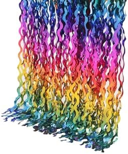 4 Pack Wavy Rainbow Foil Fringe Curtain | 3.3x6.6ft Colorful Tinsel Metallic Streamers Holiday Photo Booth Props Backdrop for Engagement Bridal Shower Unicorn Party Decorations - Image 5