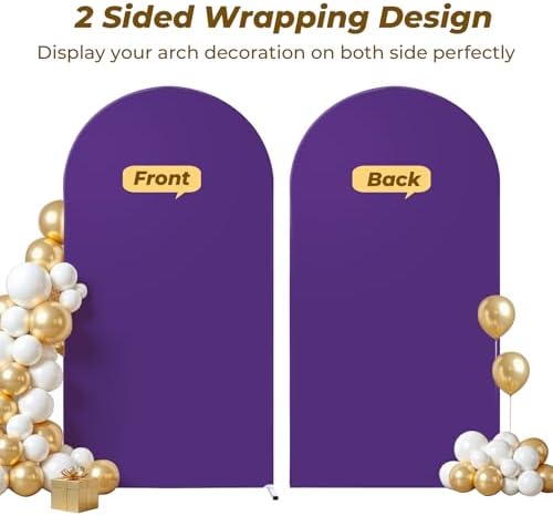 7.2 ft Arch Backdrop Cover Purple - Double-Sided Spandex Arch Covers Stretchy Backdrop for Balloon Arches Birthday Party Baby Shower Banquet Wedding Photo Background - Image 3