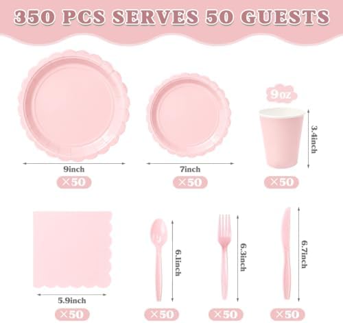 Vyntra 350 Pcs Light Pink Paper Plates and Napkins Party Supplies - Image 2