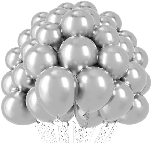 Voircoloria 110pcs Metallic Silver Chrome Latex Party Balloons, 12inch by Voircoloria