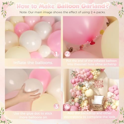 Pink and Yellow Balloon Arch Garland Kit 157pcs, Pastel Pink Light Pink Yellow Sand White Balloons Arch Kit for Birthday Baby Shower Bridal Shower Wedding Bee Bear Themed Party Decorations - Image 3