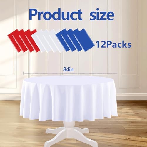 12 Pack Red White and Blue Round Plastic Tablecloth Disposable - Image 2