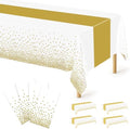 4Pack Disposable Plastic Table Cloths for Parties, 54" x 108" White and Gold Rectangle Table Covers, Waterproof Tablecloth for Rectangle Tables Suitable for New Years Eve Thanksgiving Wedding Supplies by QZYL