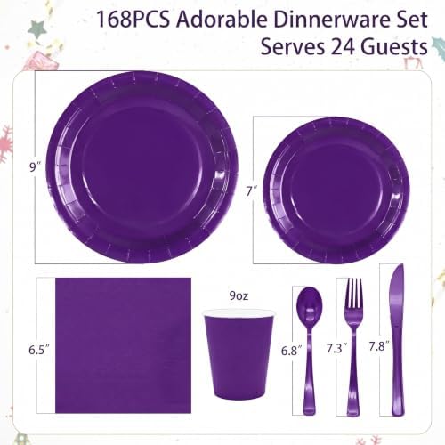 Purple Paper Plates Party Supplies,350pcs Purple Plates and Cups and Napkins Set for Mardi Gras Birthday Decorations for Women Srve 50 - Image 2