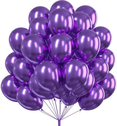 PartyWoo Metallic Purple Balloons 50pcs Chrome Purple Color 12 Inch by PartyWoo