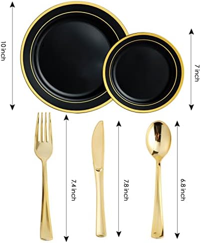 125 PCS Plastic Plates Set Gold Disposable Dinnerware Set for 25 Guests - Image 2