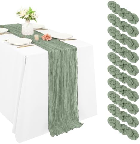 10 Pack Cheesecloth Table Runner 20 x 120 Inch, Sage Green by XLEUDTER