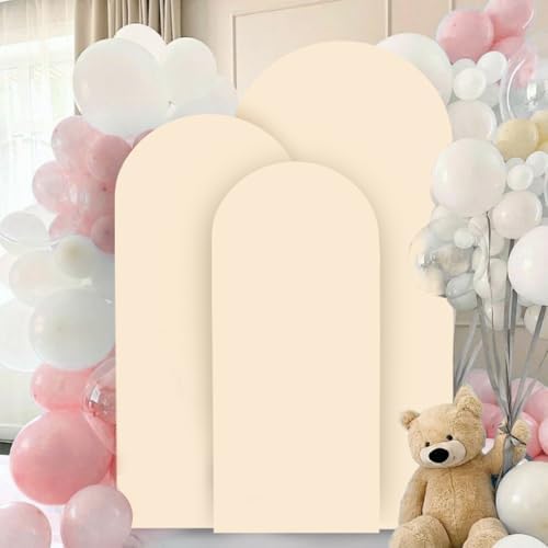 FANPROMS Wedding Arch Cover Beige 5ft 6ft 7ft Spandex Arch Backdrop Cover Set of 3 Balloon Arch Cover Backdrop Fabric for Banquet Chiara Arch Stand Cover for Bridal Shower Party Decorations - Image 5