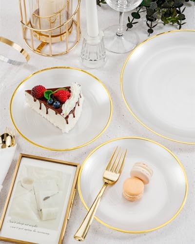 Morejoy 350PCS Pearl White and Gold Plastic Plates - Disposable Gold Plates - Image 5