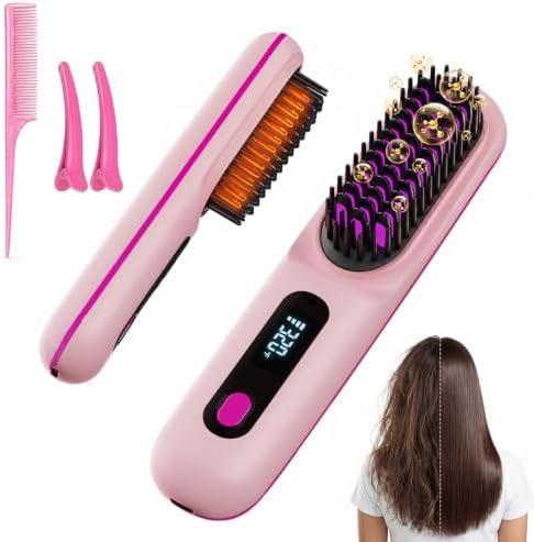 2026 Upgraded Cordless Straightening Brush, Go Brush Pro Hair Straightener Brush, MCH Fast Heating, 3 Temp Settings, 4000mAh Type-C Rechargeable Portable Travel Styling Tool (Cherry Blossom Pink) by Unknown