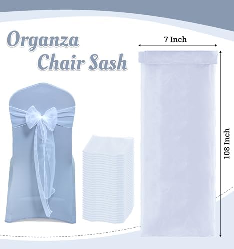MDS Pack of 150 Organza Chair Sashes for Wedding & Event Décor – White - Image 3