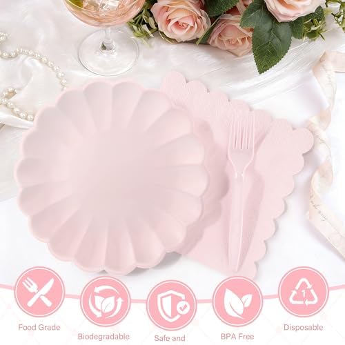 75 Pcs Pink Paper Plates and Napkins, Tableware Set Serve for 25 Guests - Image 4