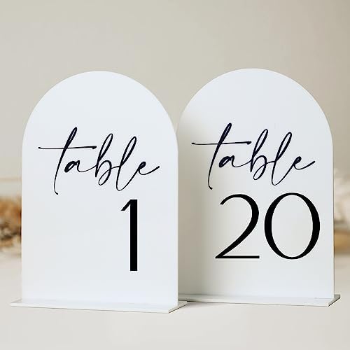 HOODO White Arch Wedding Table Numbers 1-20 with Stands, 5"x7" Arched Acrylic Signs and Holders, White Arch Table Numbers for Wedding Reception, Centerpiece, Party, Anniversary, Event by Unknown