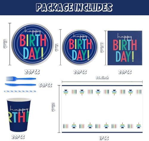 141Pcs Dark Blue Party Supplies for Baby Shower - Dark Blue Birthday Decorations Plates and Napkins Forks Cups Straws Cutlery for 20 Guests Happy Birthday Party Decorations - Image 2