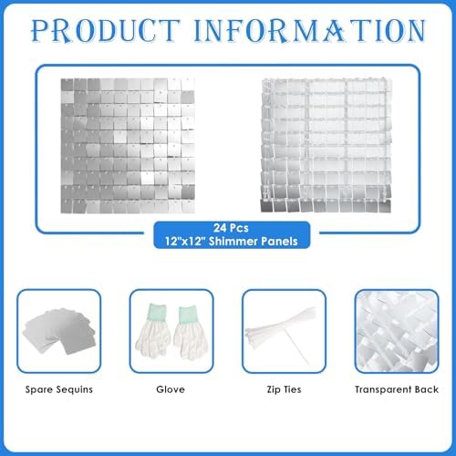 Silver Shimmer Wall Backdrop, 24pcs Sequin Panels - Image 2