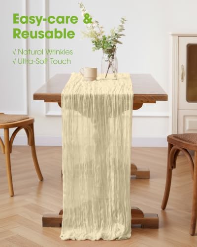 Pureegg 3 Pack Cheesecloth Table Runner 120 Inch Beige - Image 4