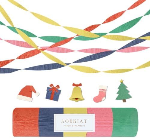 AOBKIAT Colorful Streamers Party Decorations,5 Rolls Vintage Rainbow Color by aobkiat