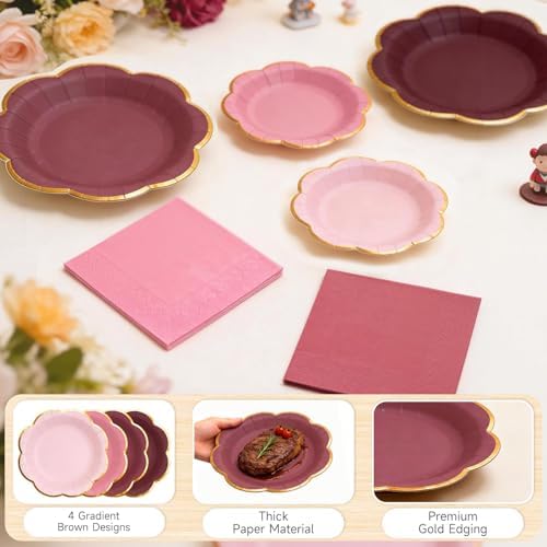 60 PCS Burgundy Paper Plates and Napkins Party Supplies for 20 Guests - Image 2