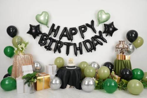 Black Green Birthday Decortions, Star Heart Foil Balloons for Boys Men - Image 4