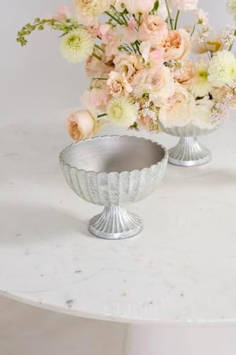 Scallop Metal Compote Bowl | Silver Metal Compote Vase l Distressed Metal Vase l Indoor and Outdoor Compote for Any Event Decoration (8.5"x 6.25") - Image 2