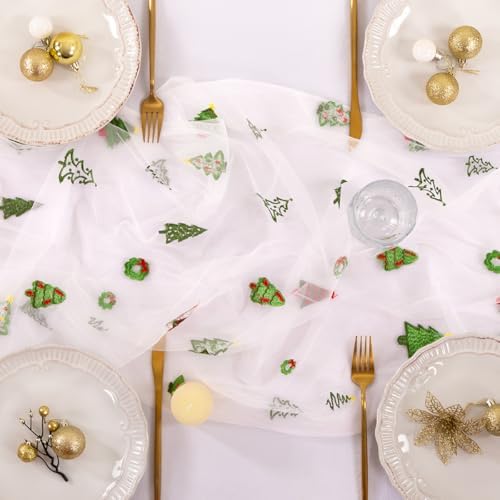 Christmas Tree Table Runner Tulle Gauze Sheer Cheesecloth Party Home Decor - Image 4